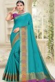 Weaving Cotton & Silk Saree in Sky Blue with Blouse