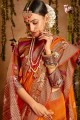 Orange South Indian Saree with Weaving Cotton