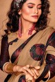 Lycra Saree in Beige with Printed