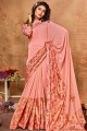 Light Pink Saree in Printed Lycra
