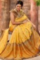 Chiffon Printed Yellow Saree with Blouse