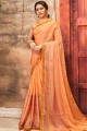 Saree in Orange Chiffon with Printed