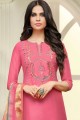 Silk Straight Pant Suit in Pink Silk