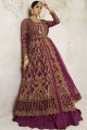 Net Churidar Anarkali Suit in Wine Purple Net