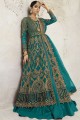 Net Anarkali Suit in Rama Green