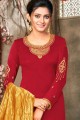 Satin Churidar Suit in Red with Georgette