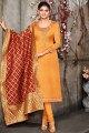 Mustard Yellow Churidar Suit in Satin with Georgette