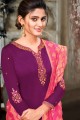 Churidar Suit in Violet Satin with Georgette