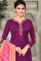 Churidar Suit in Violet Satin with Georgette