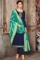 Satin Churidar Suit with Georgette in Blue