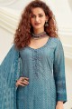 Viscose Sharara Suit with Chiffon in Blue