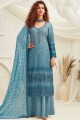 Viscose Sharara Suit with Chiffon in Blue