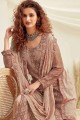 Viscose Sharara Suit with Chiffon in Light Brown
