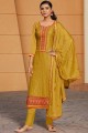 Mustard  Satin Straight Pant Straight Pant Suit with Satin