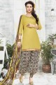 Cotton Yellow Patiala Suit in Printed
