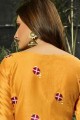 Embroidered Cotton and satin Yellow Patiala Suit with Dupatta
