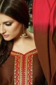 Brown Embroidered Patiala Suit in Cotton and satin