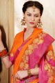 Cotton and silk Saree in Orange with Blouse