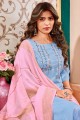 Sky blue Cotton and handloom silk Hand Eid Salwar Kameez with Dupatta