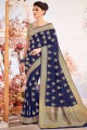 Navy blue Banarasi raw silk Saree with Blouse