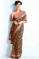 Printed Handloom silk Saree Green with Blouse