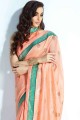 Peach Saree in Printed Handloom silk