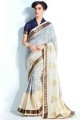 Printed Handloom silk Saree in Cream with Blouse