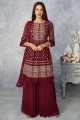 Georgette Eid Sharara Suit in Maroon with Embroidered