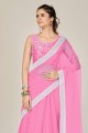 Light pink Saree with Embroidered,lace border Net