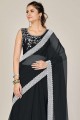 Embroidered,lace border Net Saree in Black with Blouse