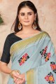 Embroidered Cotton Saree in Grey
