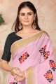 Cotton Pink  Saree with Embroidered