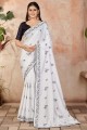 Cotton Embroidered White Saree with Blouse