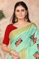 Embroidered Cotton Saree in Mint green