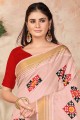 Embroidered Cotton Saree in Pink,peach
