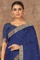 Silk Printed Saree in Navy blue