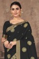 Black Saree in Silk with Printed