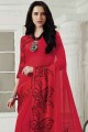 Red Saree with Printed Georgette
