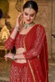 Red Party Lehenga Choli in Georgette with Embroidered