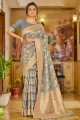 Saree in Grey Linen with Weaving