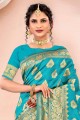 Firozi  South Indian Saree with Zari,embroidered Silk