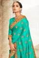 Rama blue Embroidered,lace border South Indian Saree in Silk