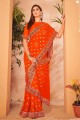 Chanderi silk Saree in Orange with Stone,embroidered