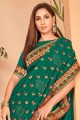 Chanderi silk Stone,embroidered green   Saree with Blouse