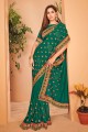 Chanderi silk Stone,embroidered green   Saree with Blouse