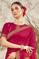 Rani pink Zari,embroidered Silk Saree