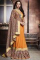 Printed Saree in Orange Silk