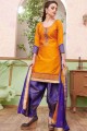Mustard  Embroidered Patiala Suit in Cotton