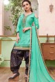 Patiala Suit in Green Cotton with Embroidered