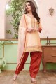 Cotton Patiala Suit with Embroidered in Peach